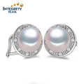 8-9mm AAA Freshwater 925 Silver Button Pearl Earrings